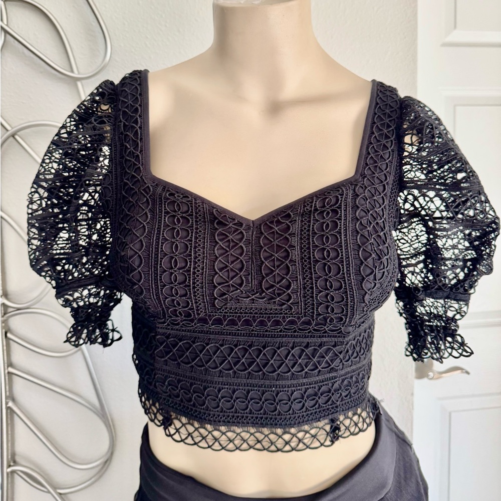 Charo Ruiz NWT Elegant Black Lace Women's Miley Top - Picture 5 of 5